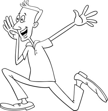running cartoon young man comic character coloring page