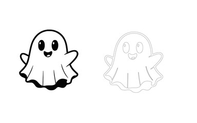Fototapeta premium Cute Cartoon Halloween Ghost Icons Set - Spooky White Ghost Vector Illustration