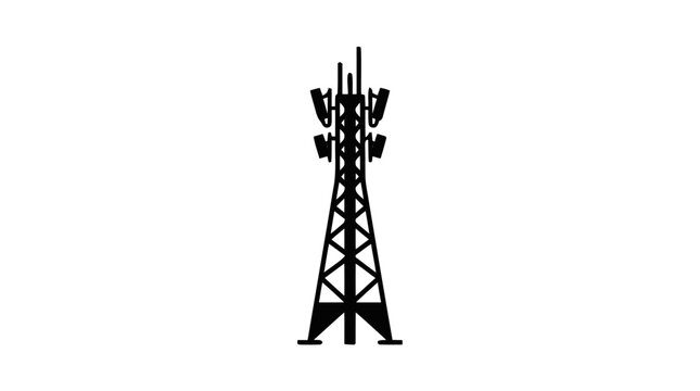 Vector illustration of cell tower icon for mobile network communication on a transparent background