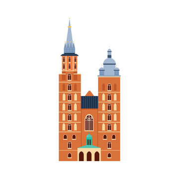 Famous Poland St Mary Basilica isolated on white background for travel and culture concepts vector illustration