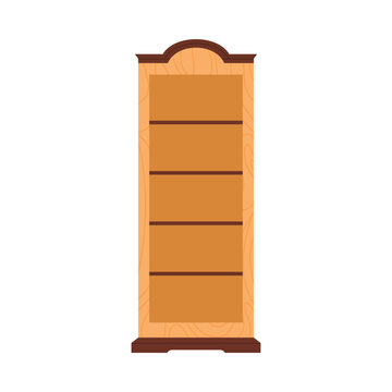 Classic rustic furniture bookshelf with wood texture on white background isolated vector illustration