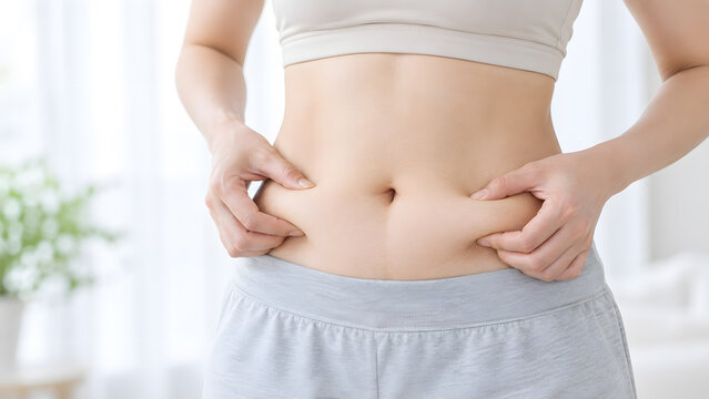 お腹の脂肪を両手でつまむ女性のダイエットイメージ