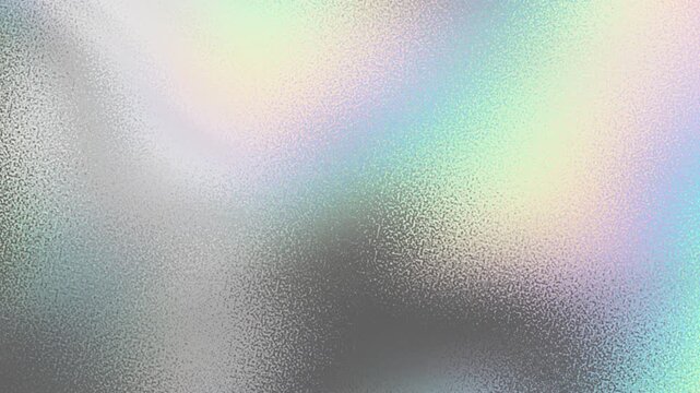 Colorful iridescent, holographic rainbow foil texture, gradient grain loop background. Noise textured surface.