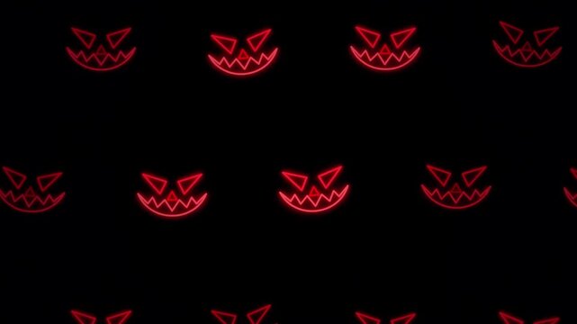 halloween background with glowing scary pumpkin faces seamless animation pattern