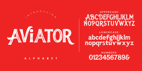 Obraz premium Aviator alphabet adventurous travel handwritten brush font for tropical poster and vacation design
