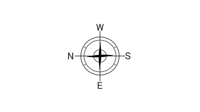 Minimalist Compass Rose Icon Isolated on White Background animation video...