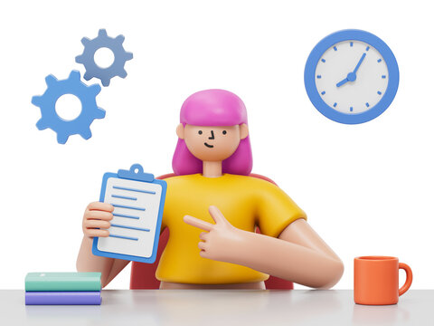 A woman reviews a document at a desk