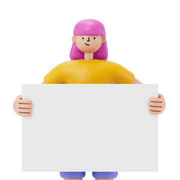3D people holding an empty white board for insert a concept