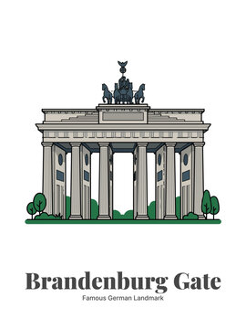Brandenburg Gate Berlin Germany Flat Vector Poster Illustration of Famous Landmark