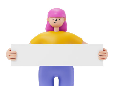 3D people holding an empty white board for insert a concept