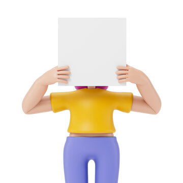 3D people holding an empty white board for insert a concept