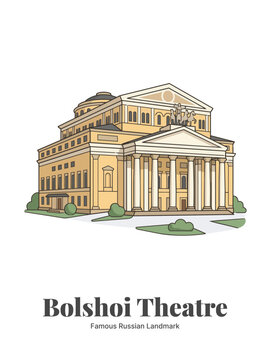 Bolshoi Theatre Moscow Russia Flat Vector Poster Illustration of Famous Landmark