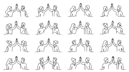 Obraz premium Teamwork High Five Collection: Diverse People Celebrating Success, Isolated