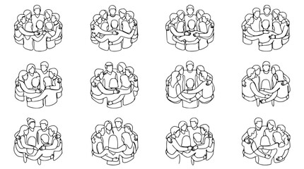 Obraz premium Group Hugs Isolated - Diverse People Embracing in Circles, Unity & Connection