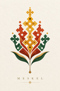 Meskel festival greeting card with geometric cross symbol illustration