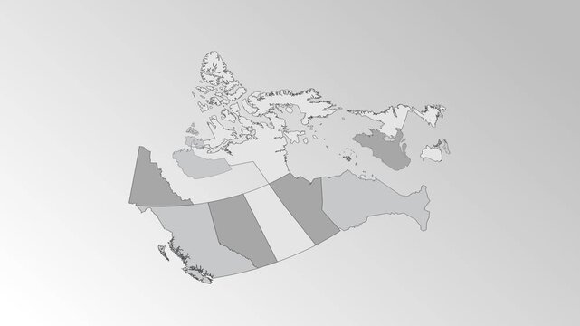 3D Canada map with all Provinces and Territories in gray. Three dimensional map Canada with shadow  for your design . 4K.  Animated Video