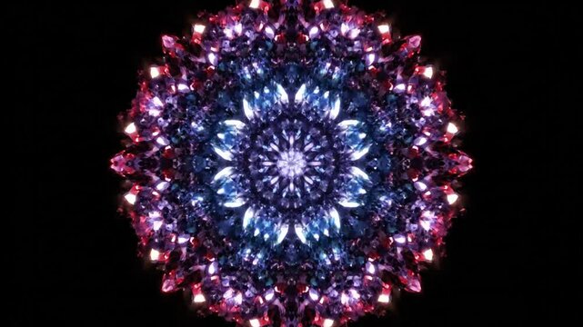 Abstract Glowing Kaleidoscope Pattern with Shifting Colors and Geometric Symmetry