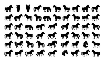 Obraz premium Bold Pony Horse Silhouette Pictogram Farm Animal Flat Vector Collection