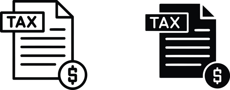 Tax document file icons with dollar sign in solid black vector illustration