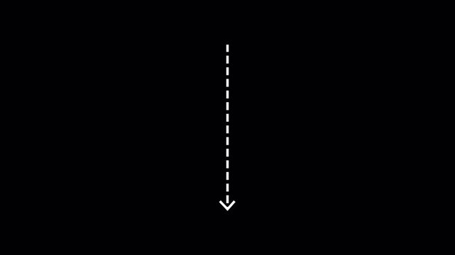 down arrow direction icon with dotted line animation, 4k Long dotted line arrow animation to indicate an object. dot arrow icon down direction in 4k.