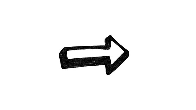Hand-drawn right arrow animation, sketchy block arrow indicator on white background