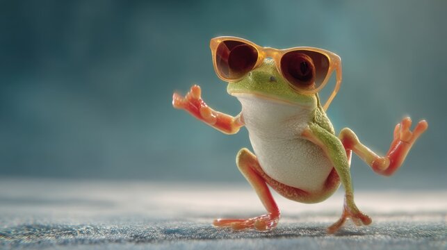 Frog wearing sunglasses and dancing