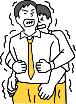 怒る人を後ろから止める男性