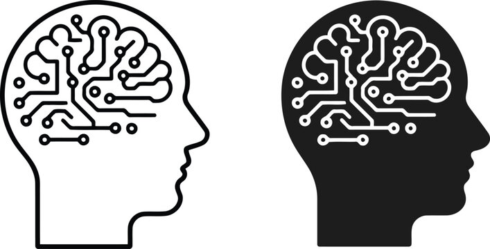 Artificial intelligence human head with circuit board brain vector illustration