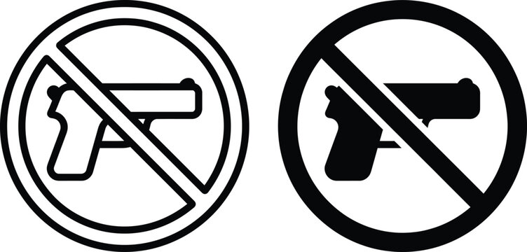 Two black and white no guns allowed signs with a pistol inside a circle with a slash