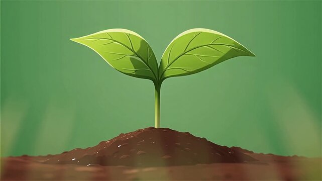 Green Sprout Growing from Soil Pop Up Vector Animation on Chroma Key, 5 Seconds Video