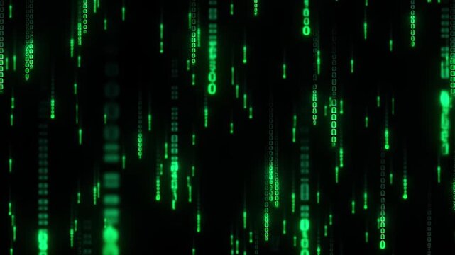 Green Binary Code Digital Rain Streaming Down Technology Background Loop
