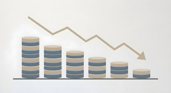 Shrinking stack of coins graph showing financial decline