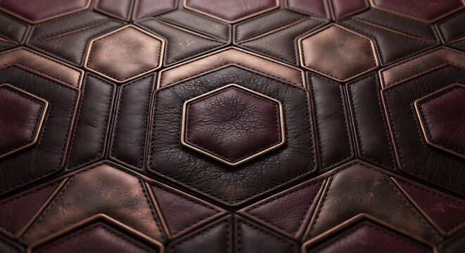 Luxury leather geometric hexagon pattern texture background in brown and burgundy tones