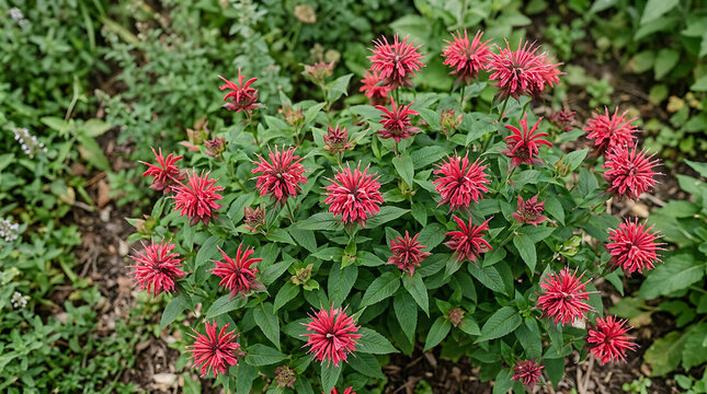 Vibrant Red Flowering Bush in Garden.
