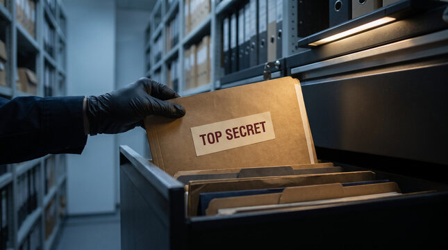 Confidential Top Secret File Being Archived in Secure Records Storage