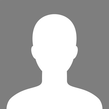 avatar silhouette featuring a blank white human head-and-shoulders profile on a neutral gray square background.