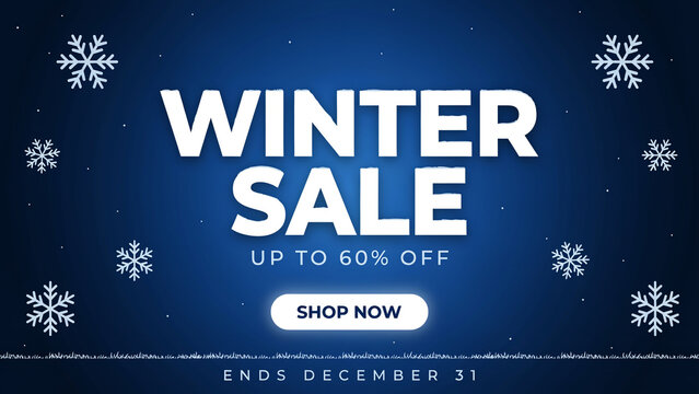 Winter sale promotional banner with snowflake patterns on a blue background