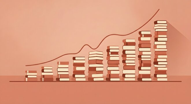Stacked books graph showing knowledge growth