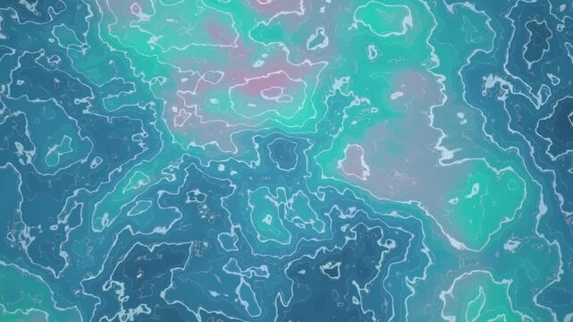 Abstract ocean tidal contour lines animation loop. Topographic depth map abstract fluid motion background