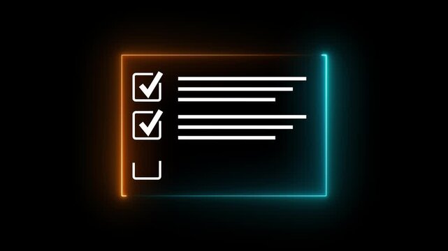 Digital list system concept on solid background. Focusing on productivity, task management, and checkmark for successful project execution. 4k motion video.