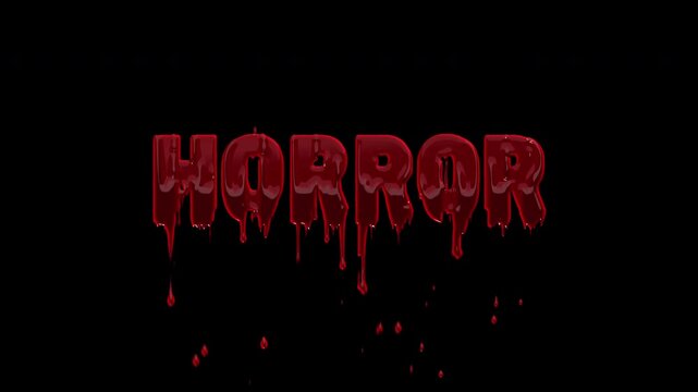 Horror text blood texture with dripping red letters on a dark background. Suitable for spooky halloween designs and frightening graphics.