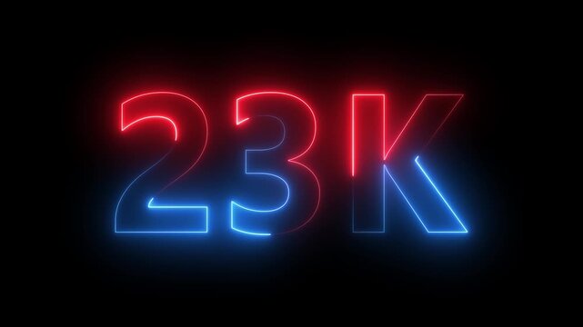 Abstract glowing neon light 23K letter animation.23K followers or subscribers.Thank you followers congratulation.23K subscribers modern animation banner design. Animation of 4k video.