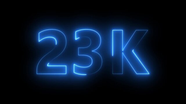 Abstract glowing neon light 23K letter animation.23K followers or subscribers.Thank you followers congratulation.23K subscribers modern animation banner design. Animation of 4k video.