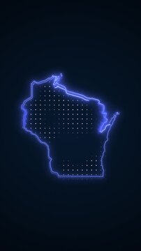 Vertical Neon Blue Wisconsin Map Borders Outline Loop Background