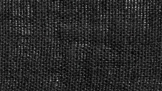 Dark coarse fabric canvas texture animation, black burlap cloth material background loop   