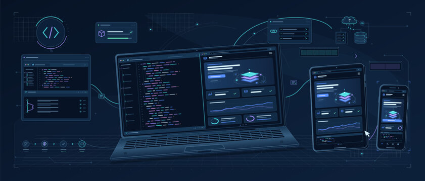 Web development responsive programming banner with devices