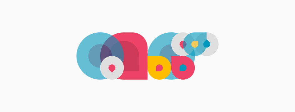 Abstract colorful shapes form playful design. Circles, overlapping elements create modern visual. Simple, bright, geometric composition.