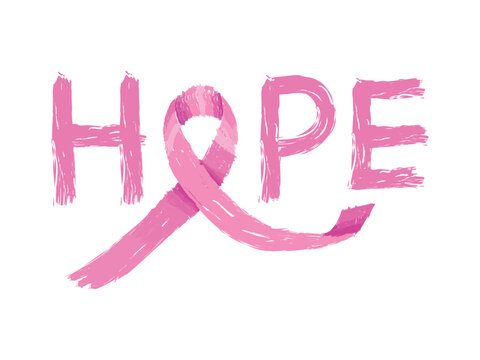 Hope breast cancer awareness concept with a pink ribbon. Breast cancer awareness month in October. Illustration vector typography suitable for poster, banner, card design, and social media.