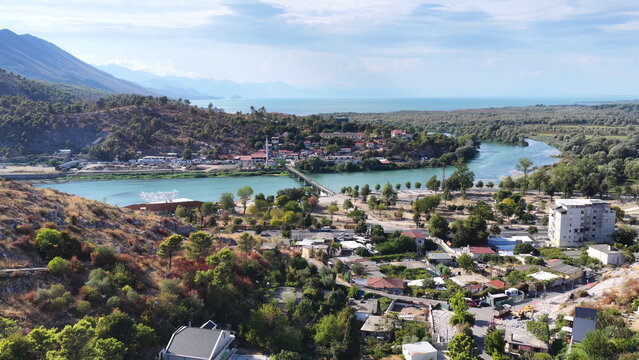 Buna Bridge Shkoder Aerial View