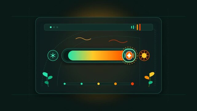 Futuristic digital vector slider control morphing on dark screen